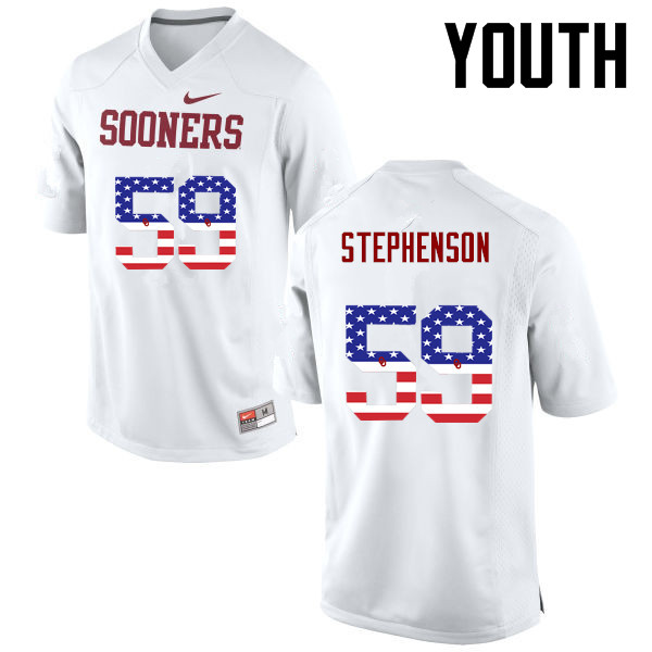 Youth Oklahoma Sooners #59 Donald Stephenson College Football USA Flag Fashion Jerseys-White - Click Image to Close